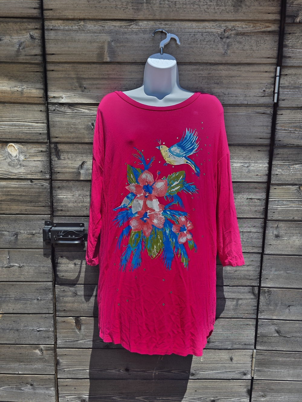 Women’s Bright Pink Floral & Bird Scoop-Neck Tunic